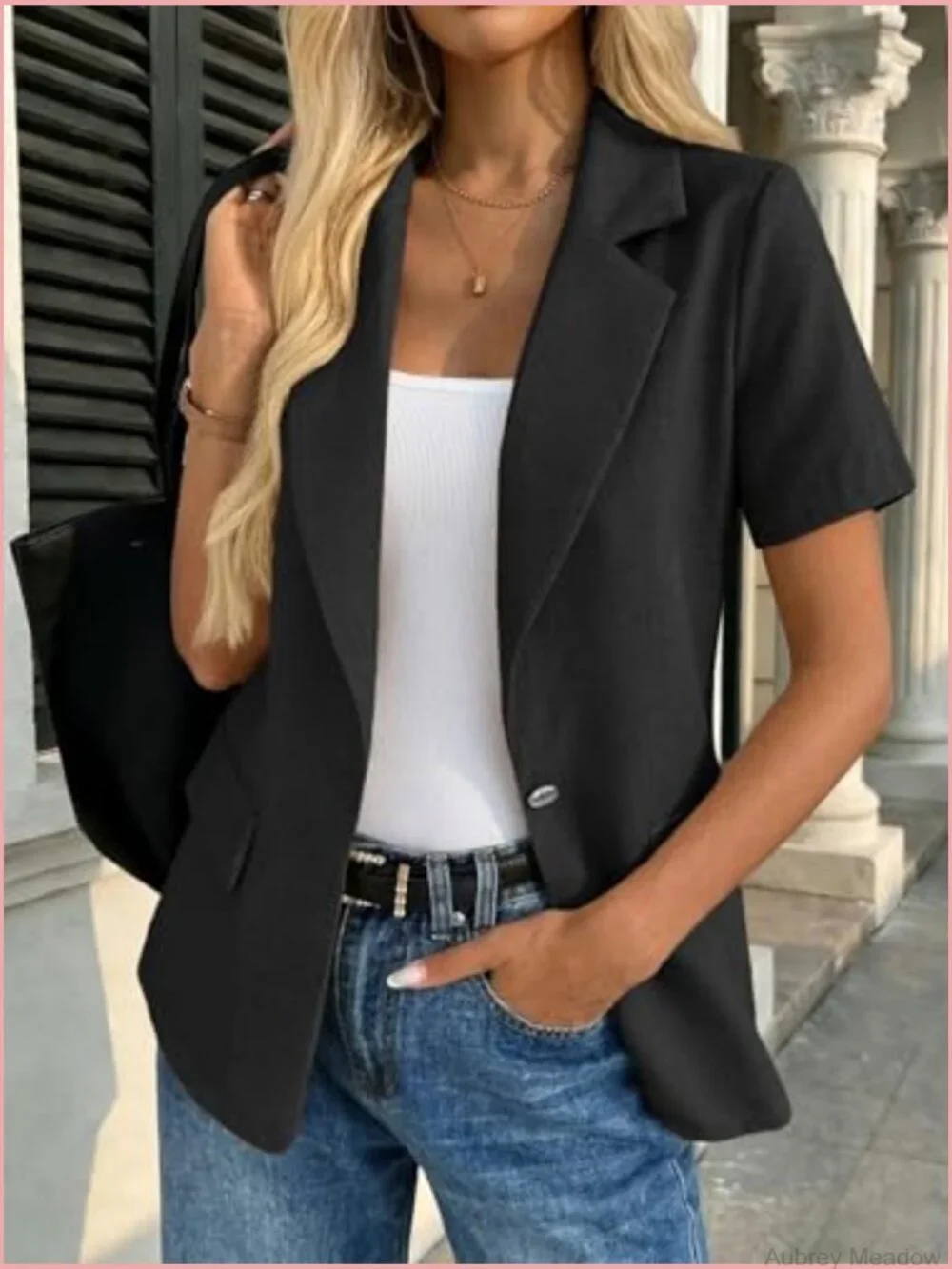 Short Sleeve Blazer Jacket - Lightweight Casual Work with Pockets